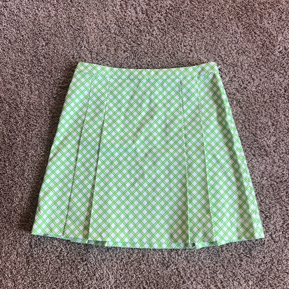 Tory Sport Lime Green and White Pleated Golf Skirt